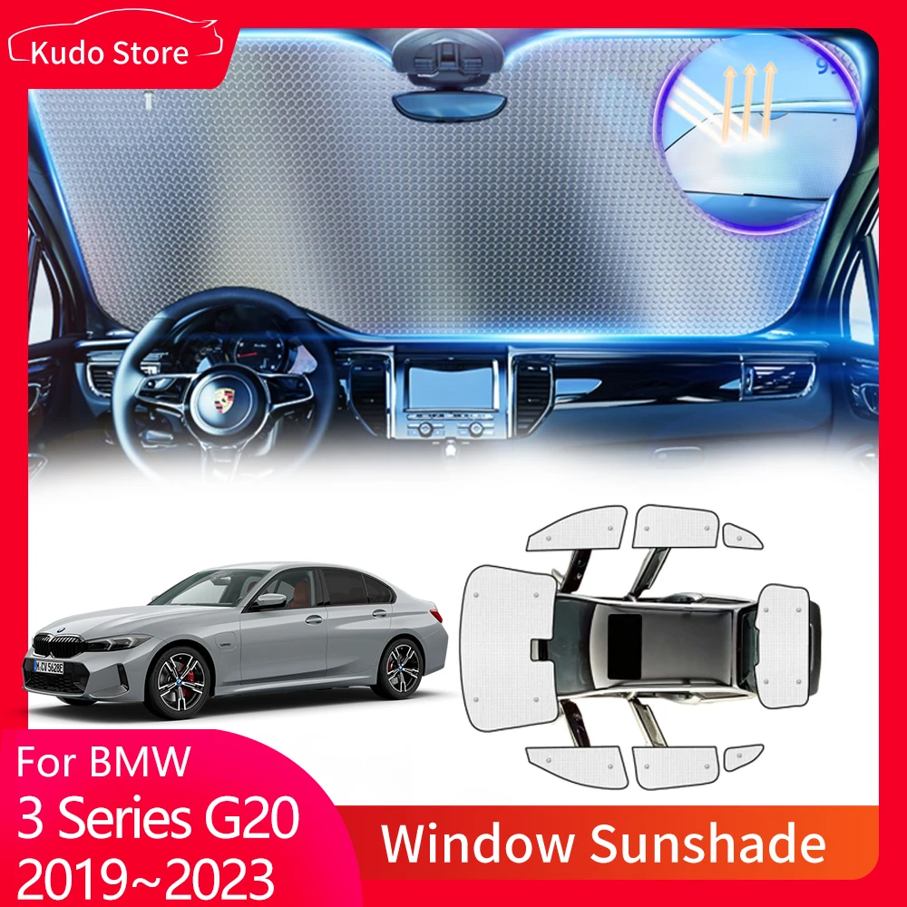 

Полные чехлы солнцезащитные козырьки для BMW 3 серии G20 2019 ~ 2023 2020 2021 2022 318i 320i M340i передние окна ветровые стекла занавес автомобильный козырек коврик аксессуары