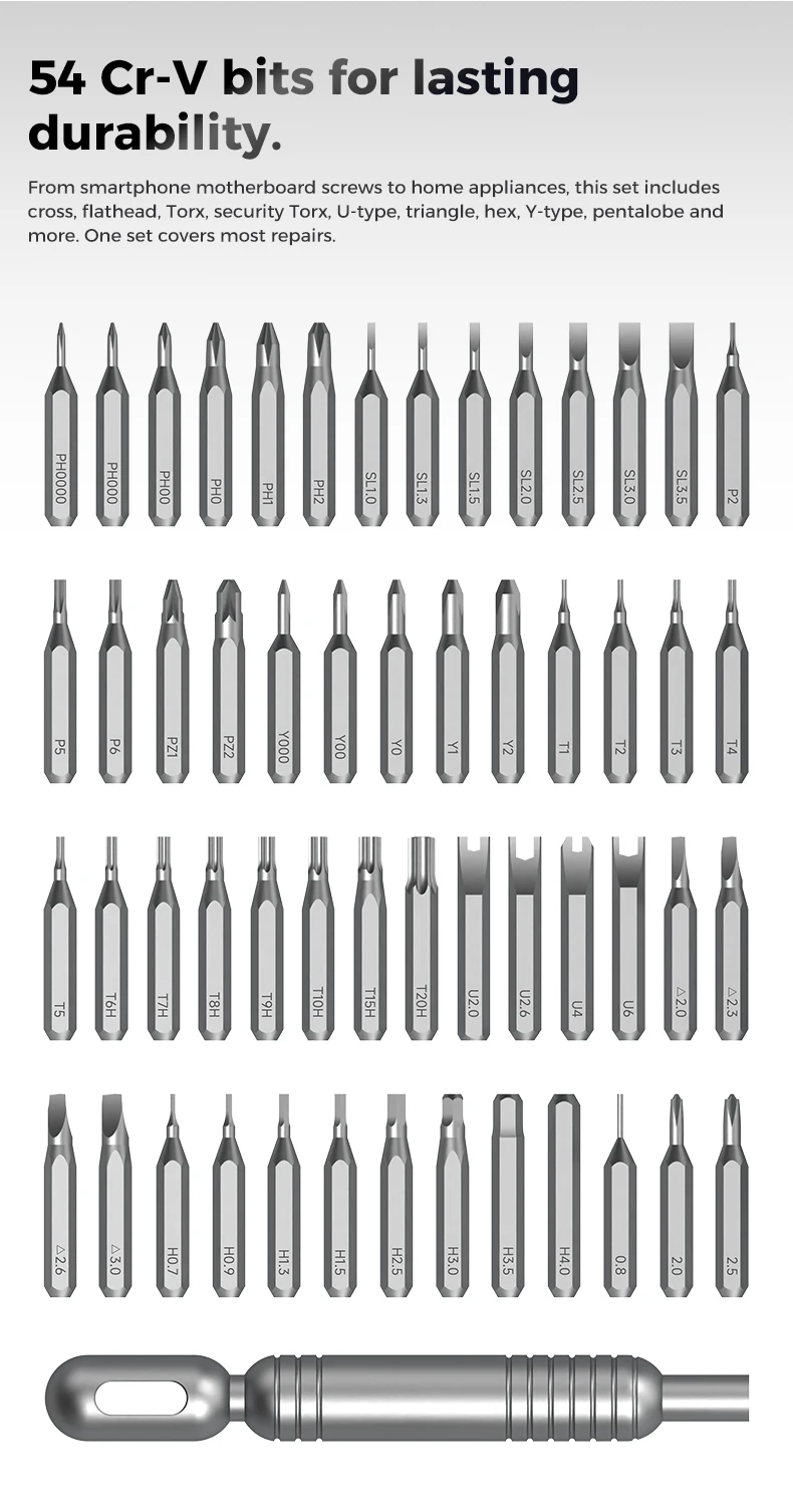 55-in-1 Präzisions-Schraubendreher-Set, Multi-Typ Stern-, Y-, Flach-, Dreieck-Bits, Mini-Reparatur-Werkzeugset für iPhone, Uhr, Kamera, PC, DIY – Detail 5