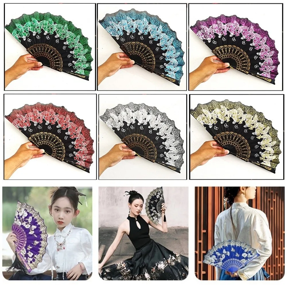 

Embroidered Folding Fan Hot Stamping 42*23cm Gold Blocking Fan Photography Props Multicolors Chinese Wedding Cloth Folding Fan