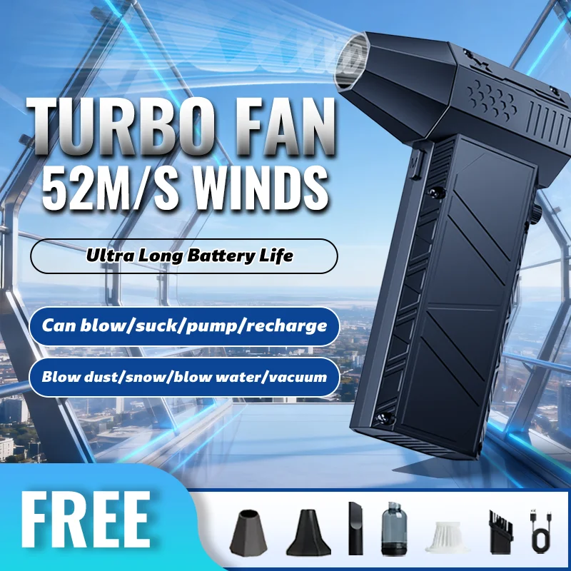 

2026 Новинка! Мощная воздуходувка-турбонагнетатель с бесщеточным двигателем, скорость ветра 187 км/ч, 6000 мАч, электрический очиститель воздуха/сушилка