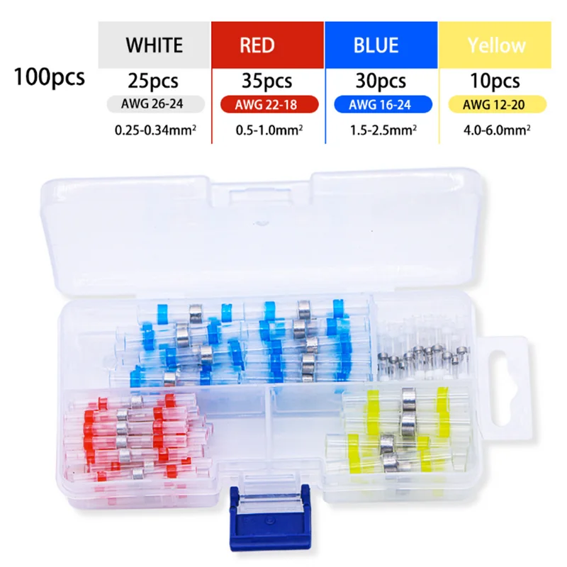 50-300Pcs boxed terminal heat shrinkable tube waterproof car wire connector welding extrusion cable terminal slot clamping