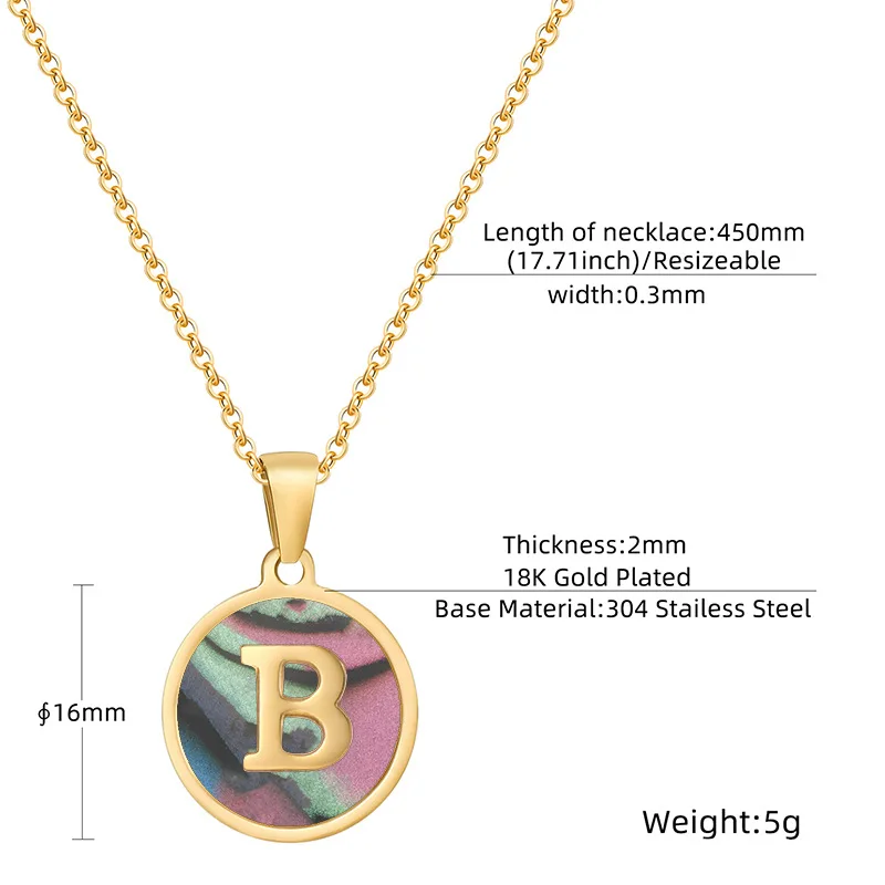 Tarnish Free Stainless Steel 18k Gold Chain Necklace Jewelry Round White Shell Initial For Woman Man 26 Letters Pendant Bulk