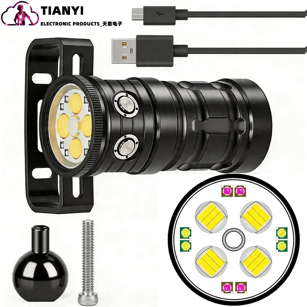 D16 100M Deep Diving Underwater Flashlight 120 Degree Luminous Fill Light Rechargeable Waterproof Lamp Dual Switch 3 Mode