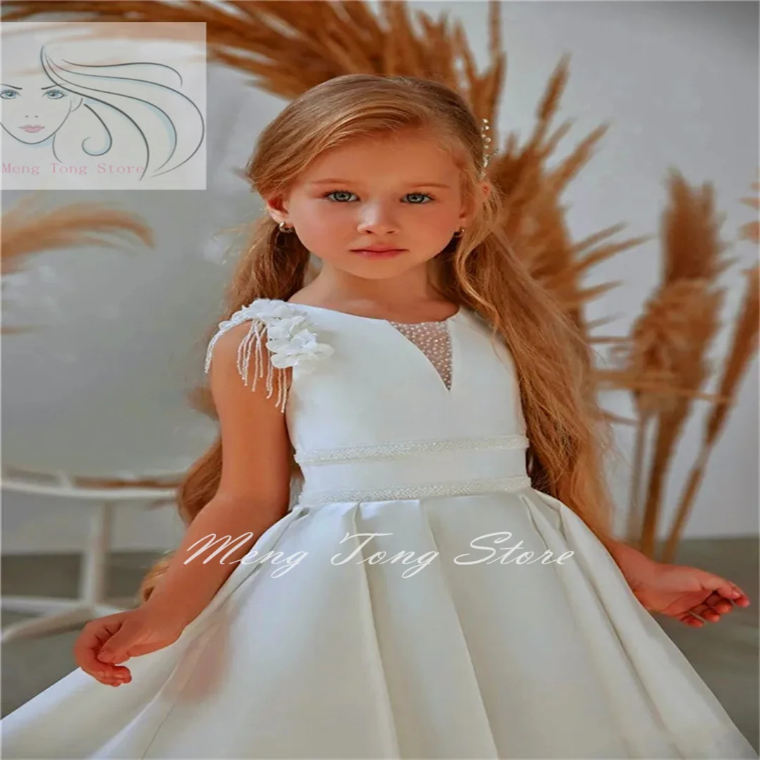 Ball Beauty Pageant Sleeveless Satin Decal Angel Princess Flower Girl Dress First Communion Kids Surprise Birthday Gift Present