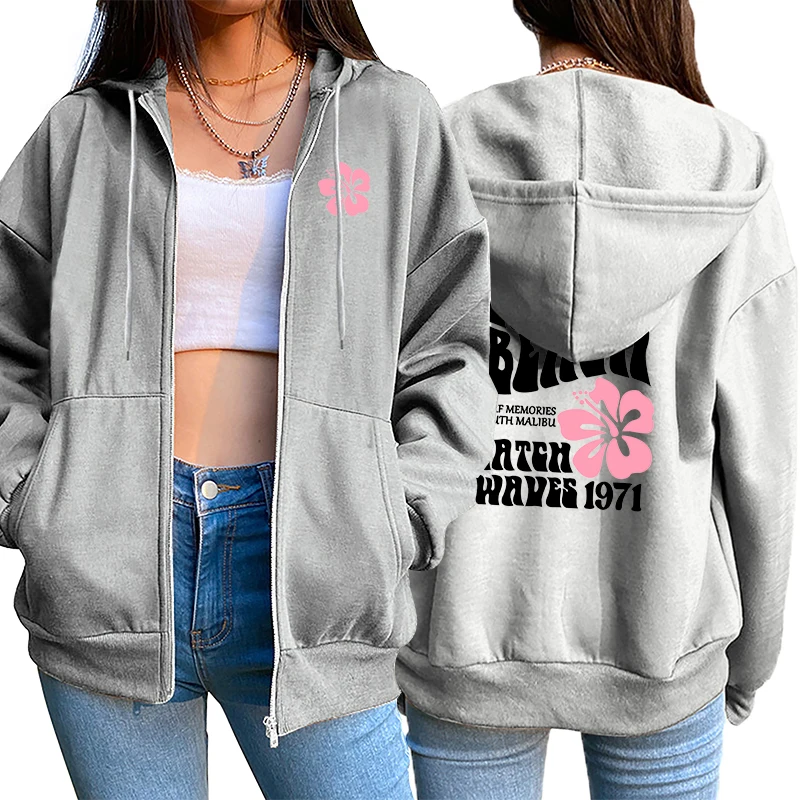 

Daily Fashion Casual Jogging Top Women Zipper Cardigan Hooded Sweatshirt Printing Clothing Lady Versatile Sport Coat Comfortable