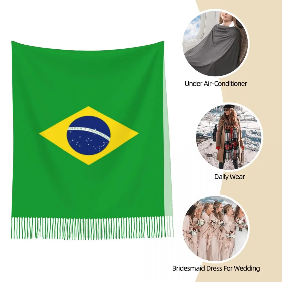 Damen Quaste Schal Brasilien Flagge langen Winter warmen Schal und wickeln täglich tragen Pashmina Schals