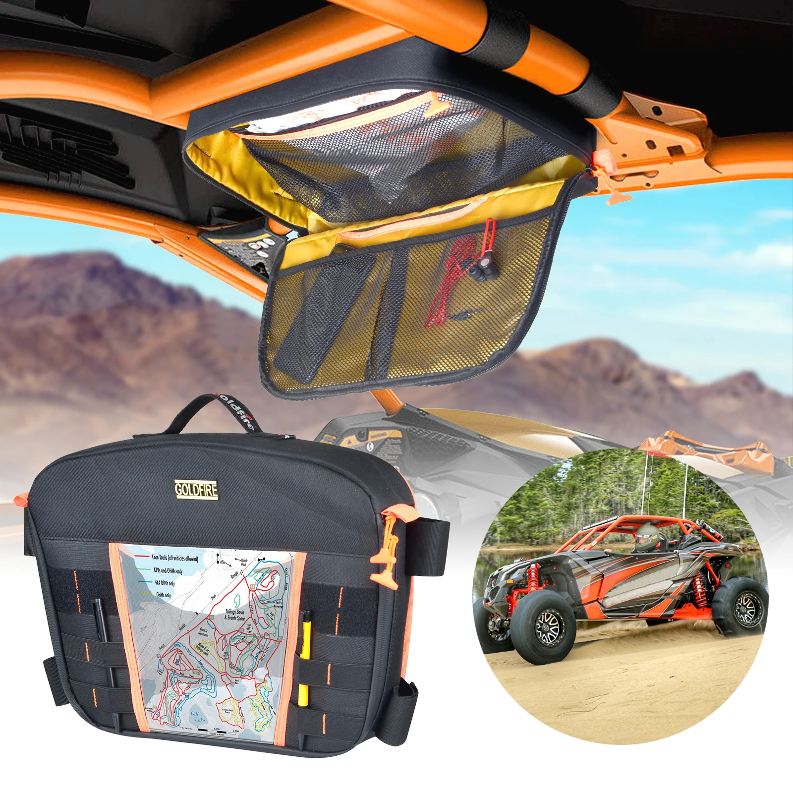 Goldfire UTV Maverick X3 Overhead Storage Box Roof Tent Bag Over Head Roof Car Organizer Fits For Can Am Maverick X3 MAX