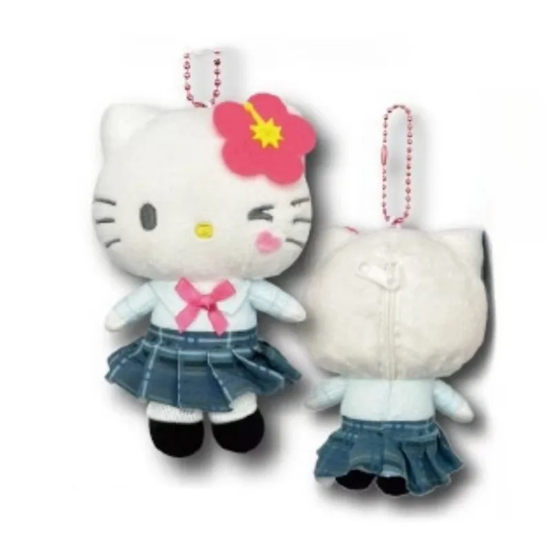 Sanrio Kuromi Hello Kitty Kawaii ของเล่นตุ๊กตาพวงกุญแจการ์ตูน Cherry Blossom Heisei สีดําผิวเผ็ดสาวพับกระโปรงกระเป๋าจี้
