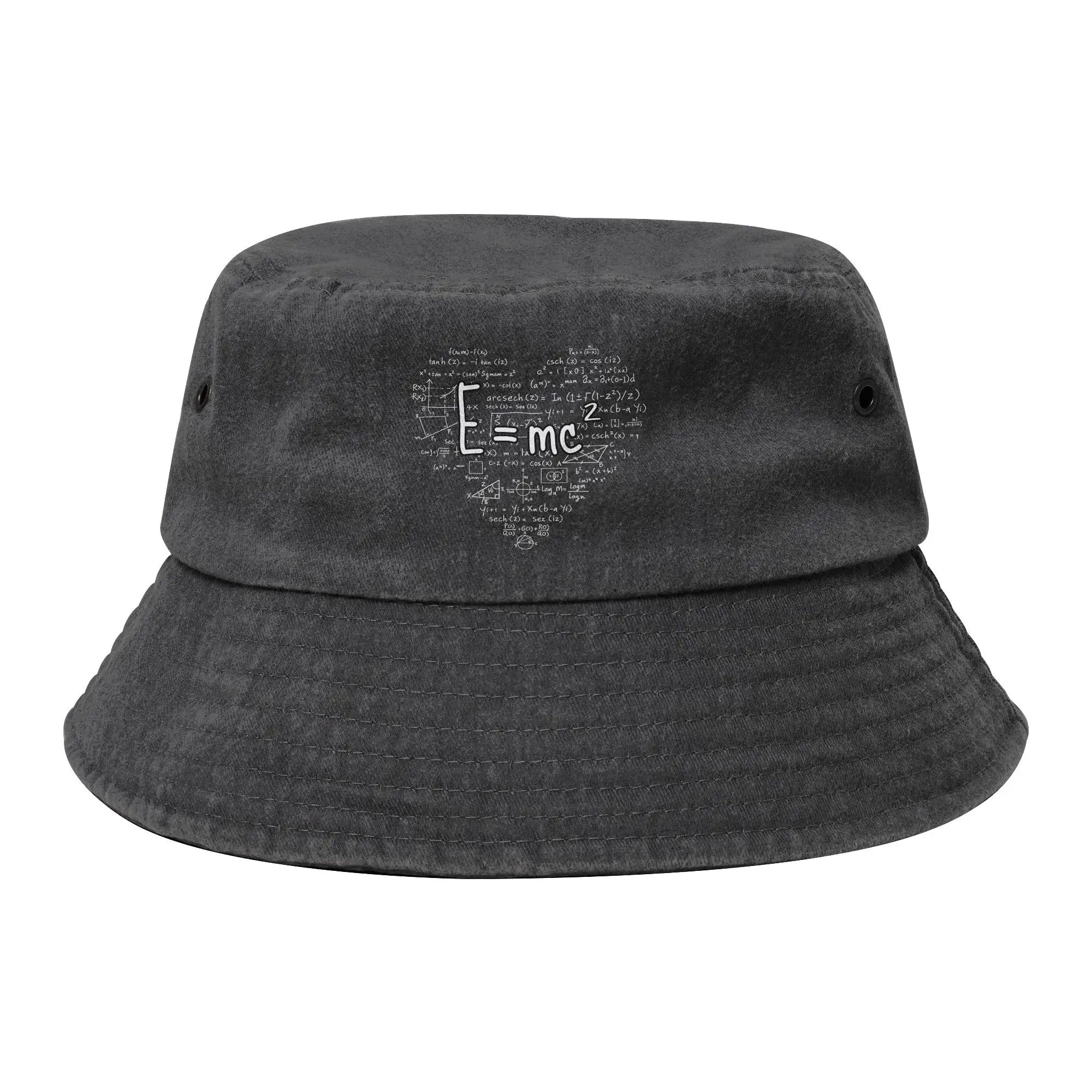 Damen Herren Distressed Washed Bucket Hat E=MC2 Math Heart Physics Formula Science Spring Headwear Outdoor Fishing Caps Nerd Bob