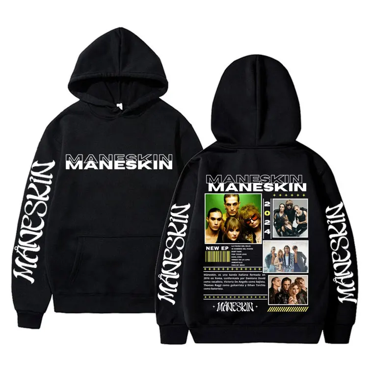 

Italian Rock Band Maneskin Double Sided Print Hoodie Men Women Fleece Cotton Hoody Sweatshirt Men's Vintage Oversized Streetwear