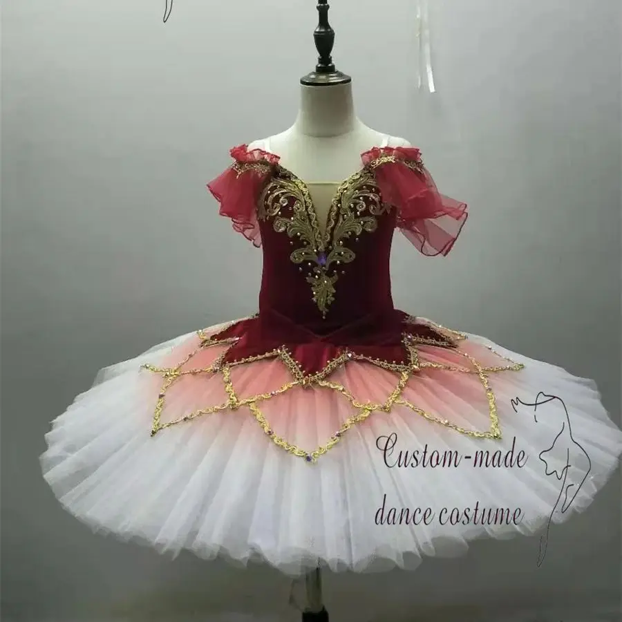 高品質のフェアリー人形白鳥の湖レッドグラデーションパフォーマンス着用バレエチュチュ衣装