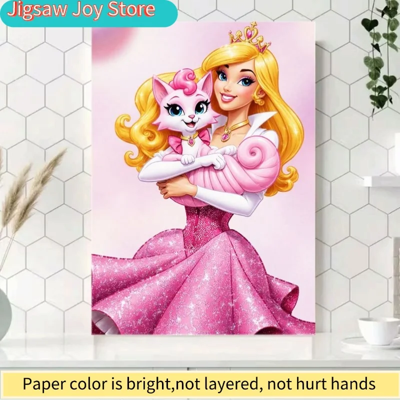 Quebra-Cabeça Princesa e Gatinha com Coroa Brilhante e Branca - Imagem para Meninas, Jogo de Festa de Aniversário, Brinquedo Relaxante, Quebra-Cabeça Portátil