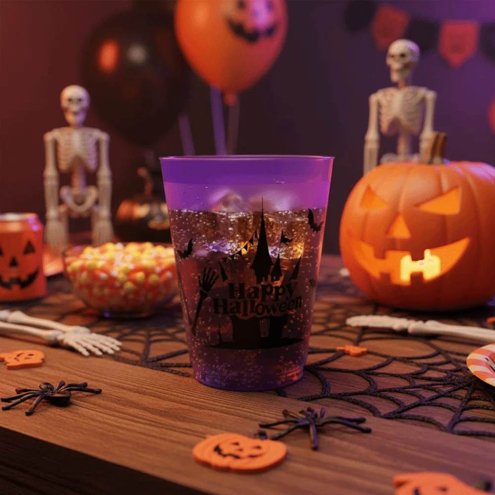 8PCS Plastic Halloween Party Cups 450ML Matte Texture Juice Cup Ghost Skull Pattern Smooth Cup Rim Trick or Treat Water Cup