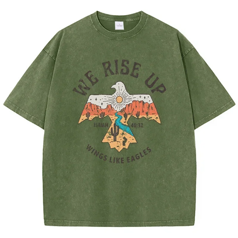 We Rise Up Isaish Wings Like Eagles Printing T Shirts Mens Breathable Tshirts Fashion O-Neck Shirts Cartoons 100% Cotton Tops