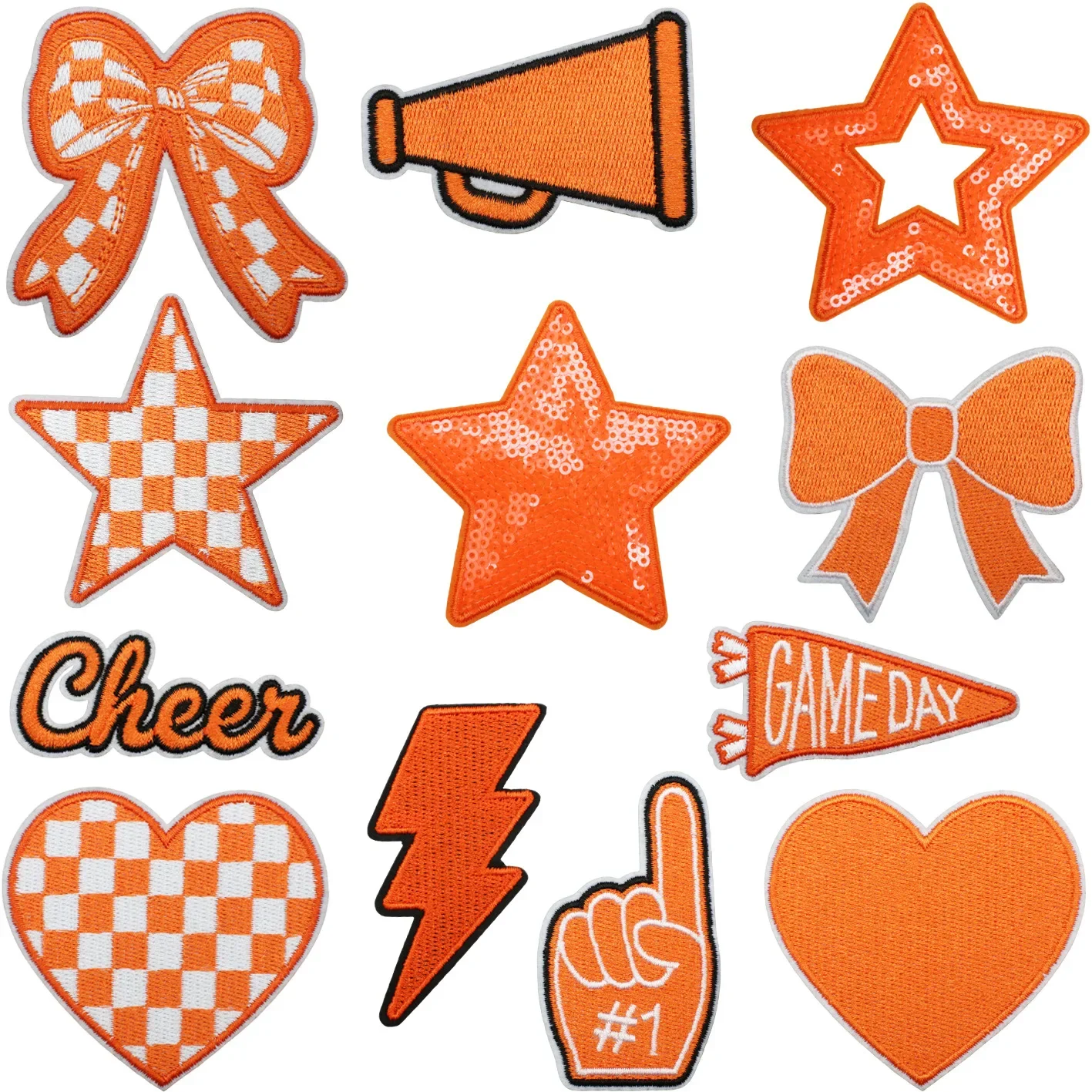 1PCS Red Blue Green Bow Embroidery Patches Lightning Heart Star Encouragement Cheerleader Game Day Iron on For DIY Clothes