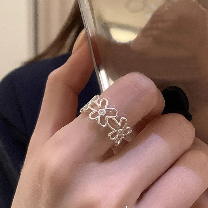 925 Sterling Zilver Open Vinger Ring Goud Kleur Elegante Bloemknop Asymmetrische Zoete Voor Vrouwen Sieraden Gift Dropship Groothandel