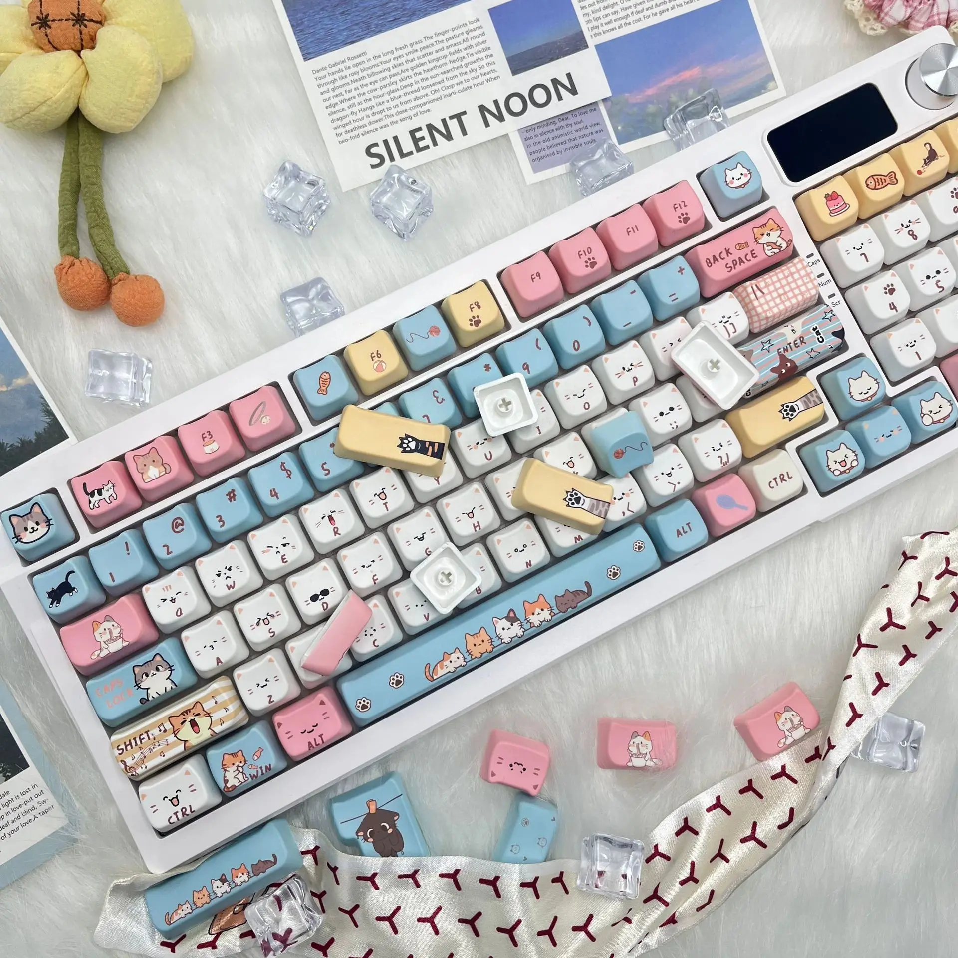 New cat cat head cute meow theme custom keycap MAO highly applicable wired mechanical keyboard computer accessories