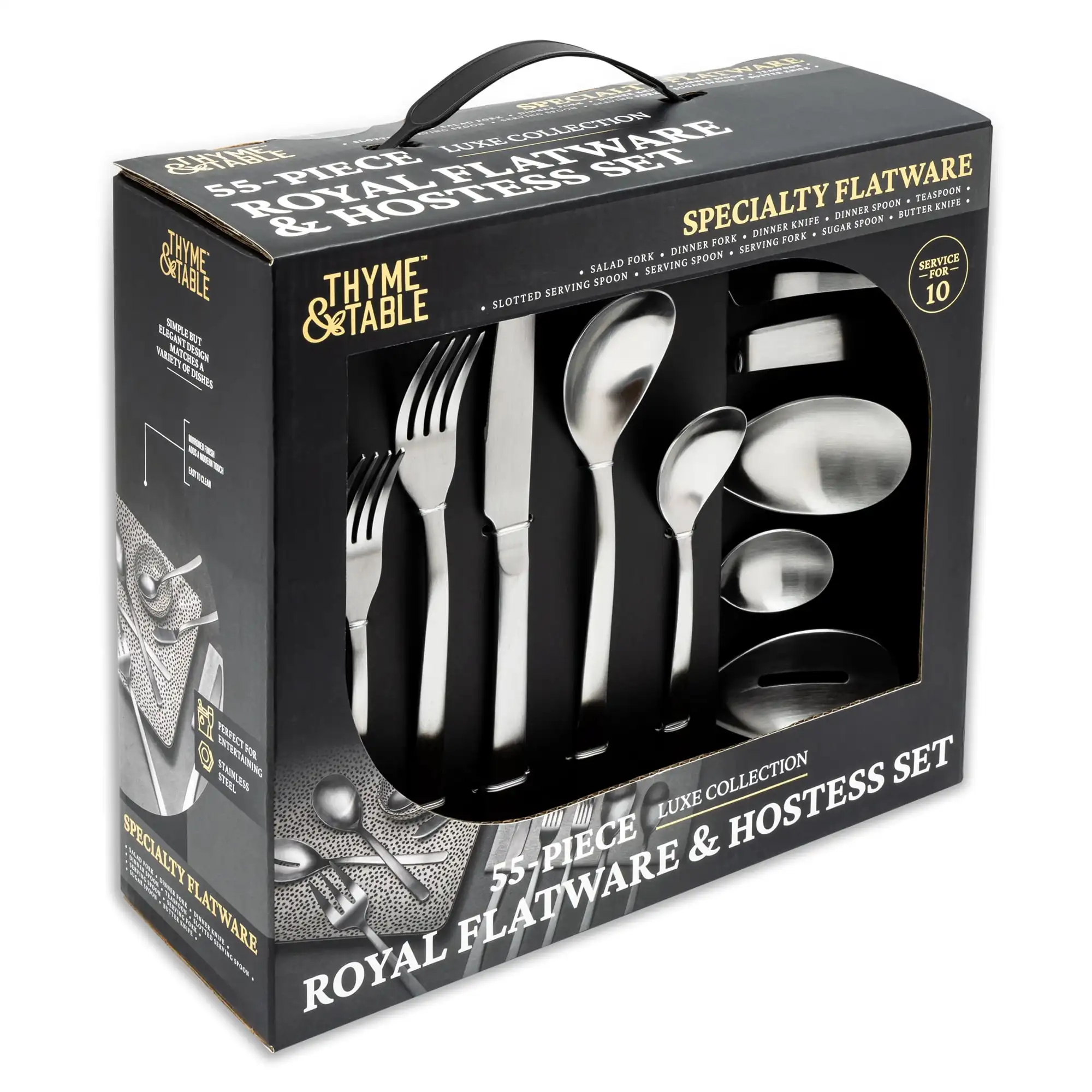 

Наборы столовых приборов из зеркальной королевской нержавеющей стали, 55 предметов (обслуживание на 10)