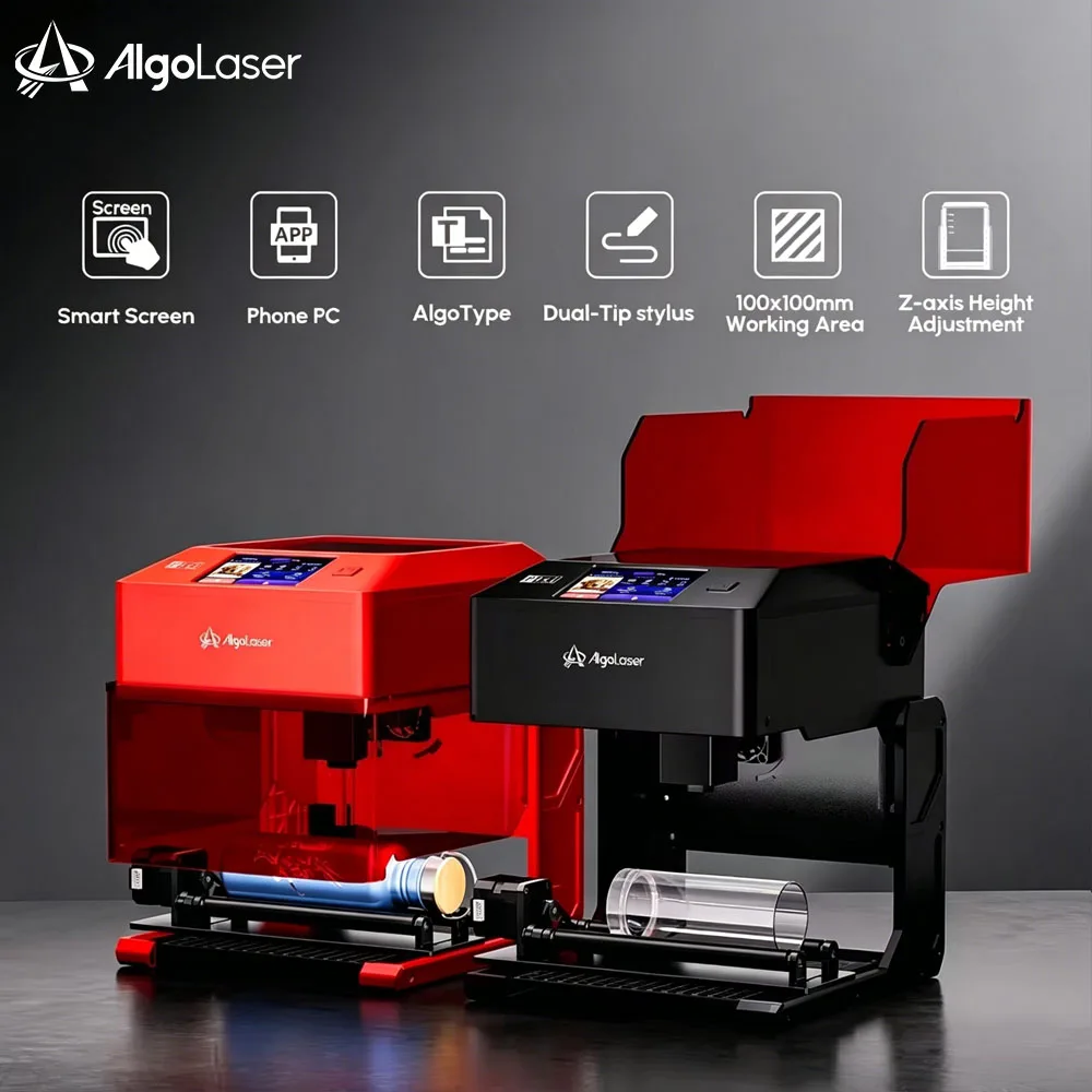 AlgoLaser Leather Coated Metal Glass Wood Mini Laser Engraving Kit Glass Etching Machine with Rotary Portable Woodworking Engraving Machine with Rotary Roller High Precision Engraver Cutter for DIY Hobby Craft Watt Desktop Dog Tag Engraver Tools