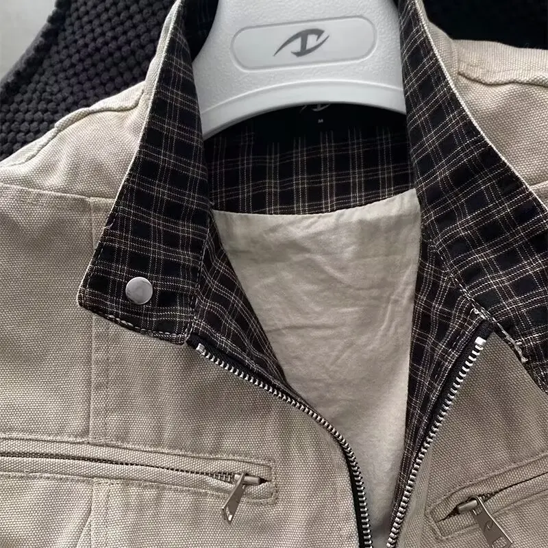 

Heavyweight Canvas Casual Collar Jaet for Men Stand Fit Long Sve Zipper Closure Outerwear Spring Autumn Season