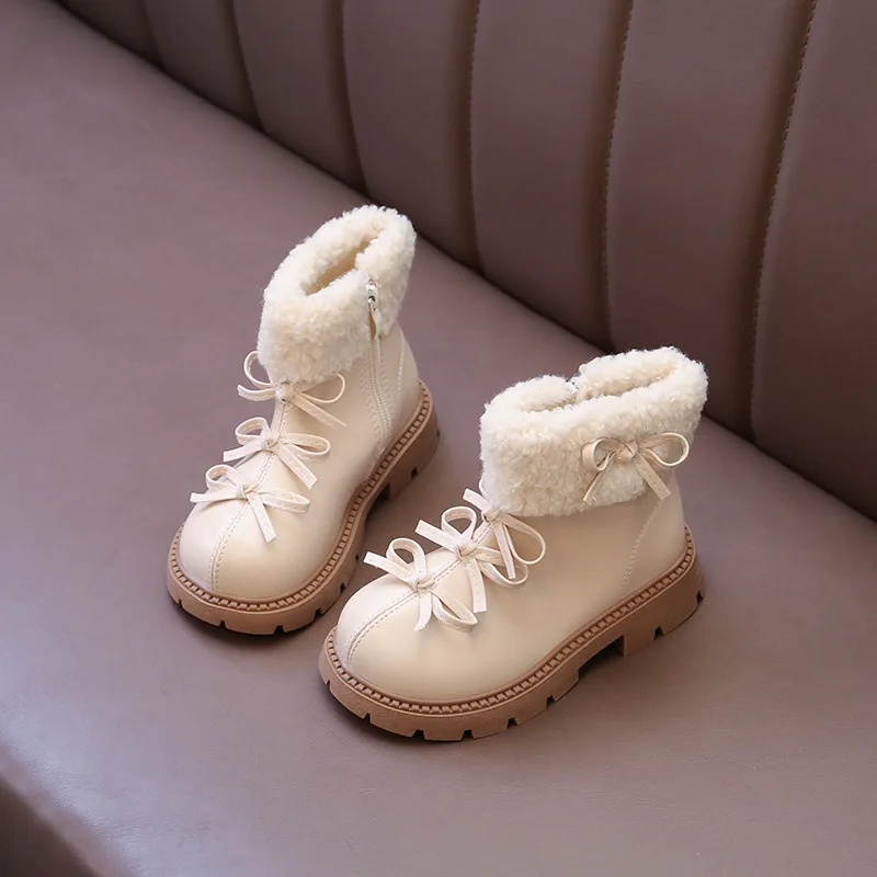 

Girls Ankle Boots with Bow-knot Sweet Kids Fashion Princess Boots Warm Thick Bottom Children Short Leather Boots 2025 Winter New