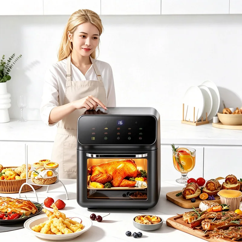 New Touchscreen Air Fryer Large Capacity Oil-Free Fully Enclosed Convection Baking Visual Window Home Electric Air Fryer Oven