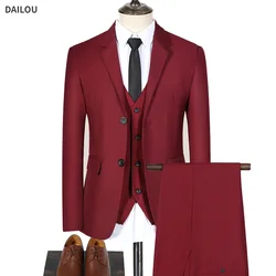 Trajes de negocios para hombre, chaqueta de 3 piezas para boda, 2 conjuntos, chaleco de lujo elegante, pantalones, abrigos completos, chaquetas formales coreanas, 2023