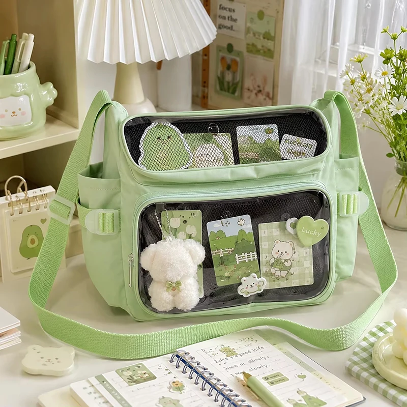Transparente Ita-Umhängetasche mit Sichtfenster, mehreren Taschen und verstellbarem Riemen, niedliche Messenger-Tasche – Detail 12