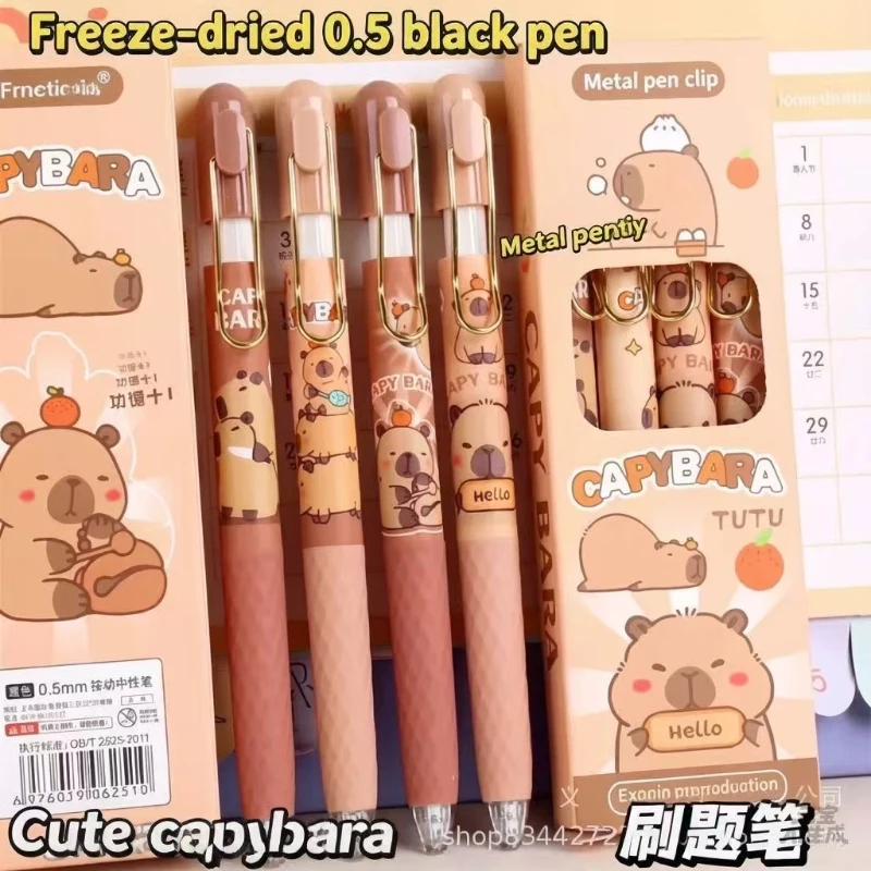 Kawai Kapibara Jumping Student Model Metal  Holder Brush Question Pen ST Quick Drying Neutral Test Black  Lovely School Supplies