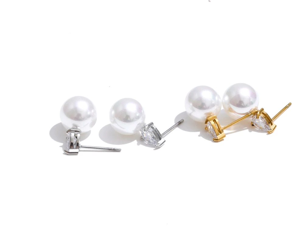 Yhpup Ohrstecker aus Edelstahl mit Bling-Zirkonia, künstlichen Perlen, rund, für Damen, beliebter, exquisiter koreanischer Modeschmuck – Detail 2
