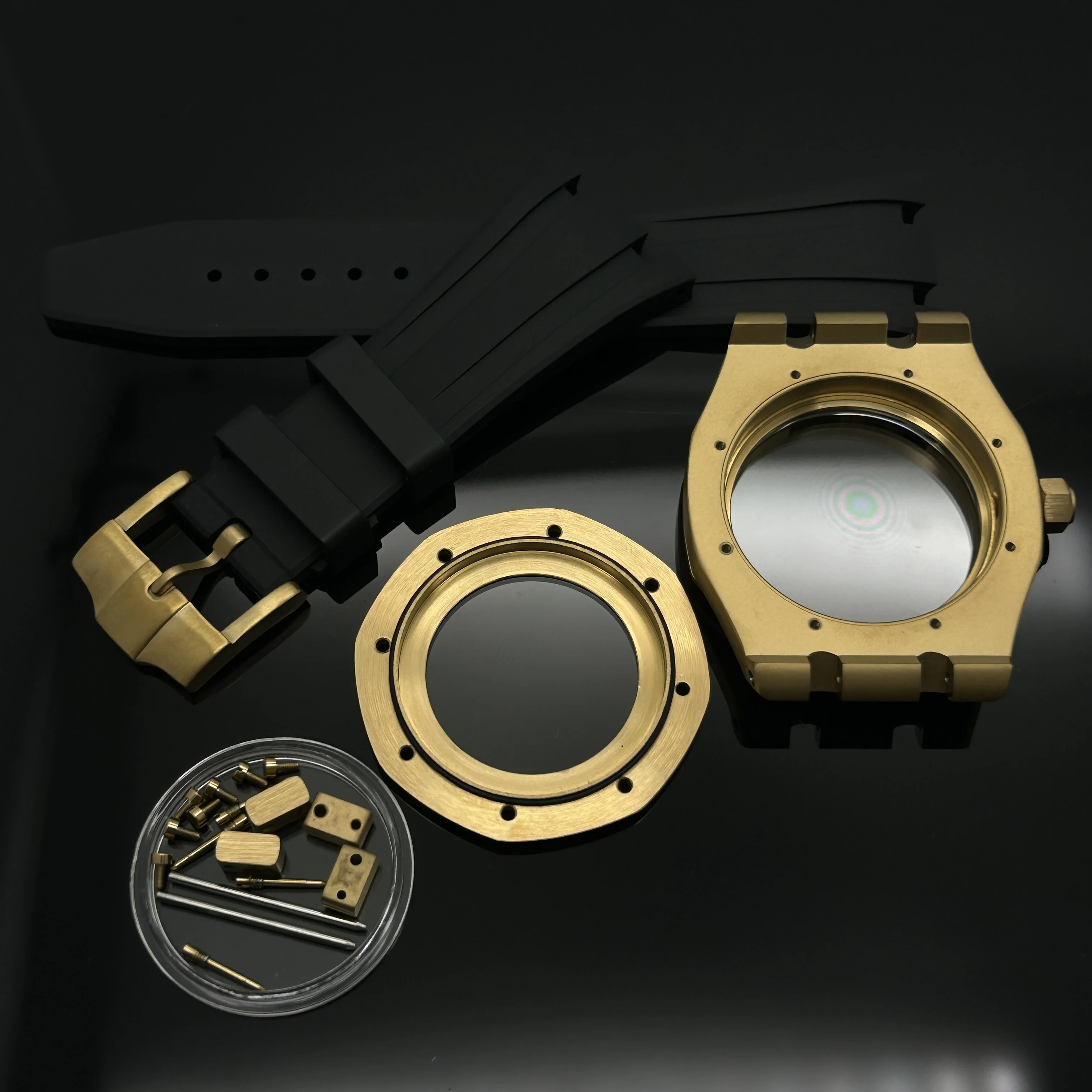 Correa de Silicona con Hebilla Plateada, Negra y Dorada de 41 mm, Compatible con el Movimiento Royal Oak NH35 NH36 NH70, Reloj Automático para Esfera de 31,8 mm