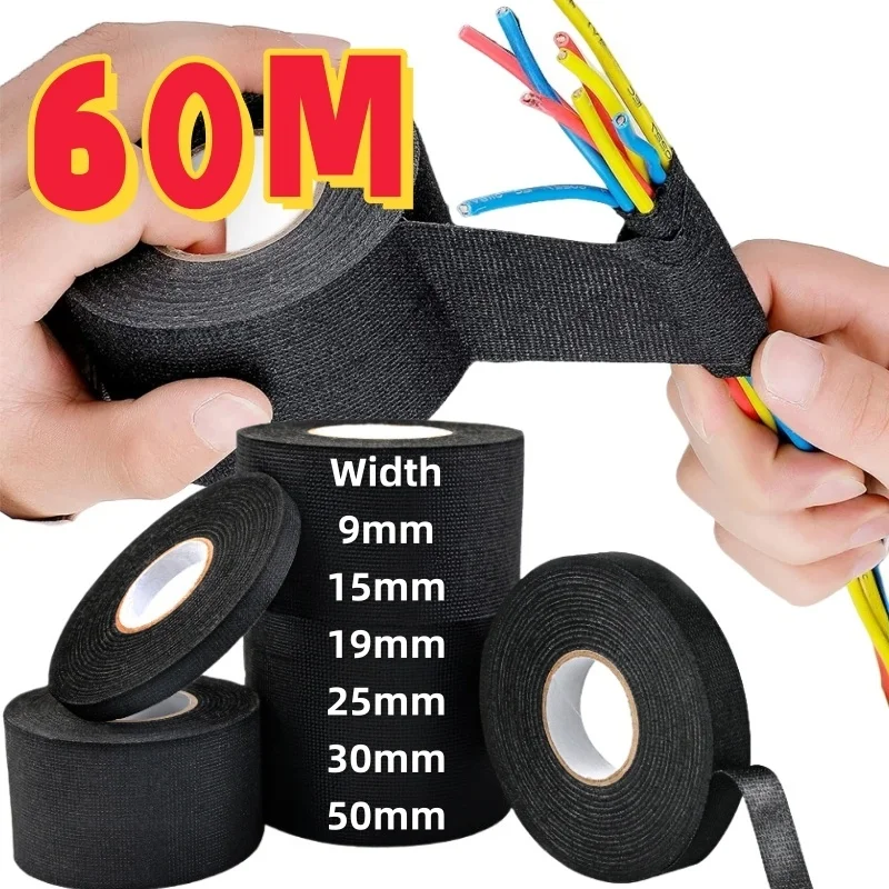 15-60M Electrical Insulation Tape Automotive Wiring Harness Tape Heat-resistant and Flame-retardant Wiring Harness Fabric Tape