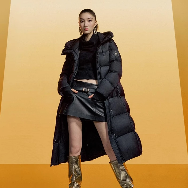 Chericom Long Coat for Woman Hooded Down Coat Women's Winter Solid Down Jackets Long Sleeve Loose Fitting Female Jacket Y309769Y