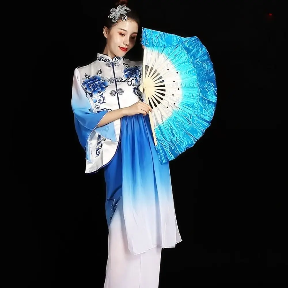 Hot Sell Long Imitation Belly Dancing Fan 26cm Long Silk Fans Gradient Color Dance Bamboo Fans