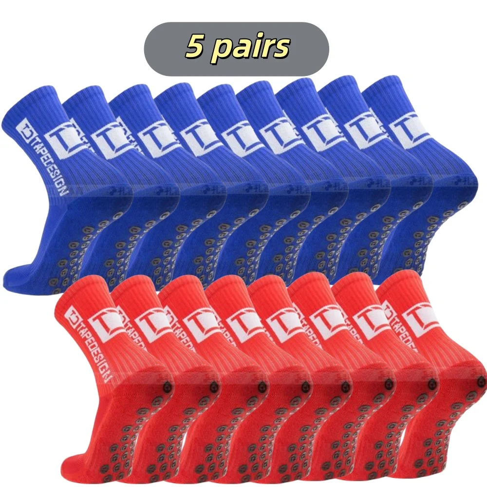 5Pairs/Lot New Football Socks Mid Calf Non-Slip Soccer Sport Cycling Sports Mens Sock EU38-45 view 2
