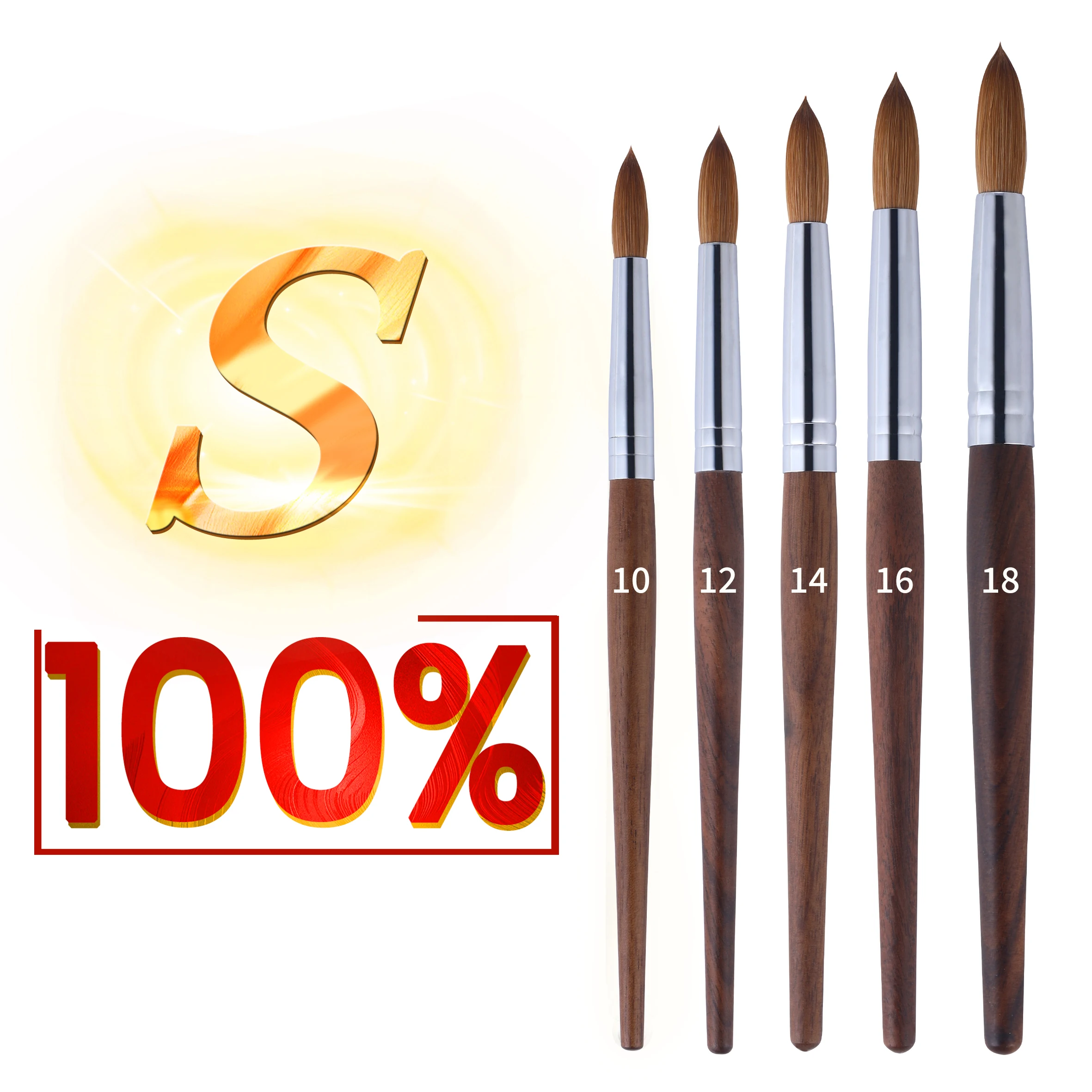 RolinStar S quality 100% Kolinsky  Acrylic dipping powder Builder Pure gel light walnut nail brush mink Application