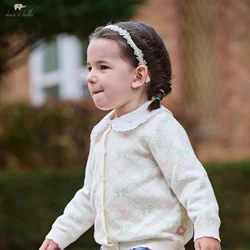 Dave Bella Girls' Cotton Sweater Cardigan 2025 New Spring Casual Sweet Cute Baby knitted Sweater Children's Coat Tops DB1250199