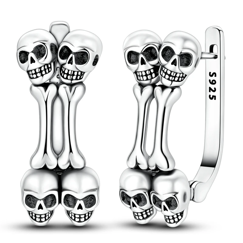 

925 Sterling Silver Earrings Women Zirconium Double Skull Hoop Earring For Anniversary Wedding Jewelry Gifts
