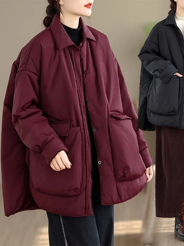 

Осенне-зимнее ретро-пальто из хлопка, универсальное, свободного кроя, с длинными рукавами, больших размеров, женская верхняя одежда, теплое и комфортное хлопковое пальто