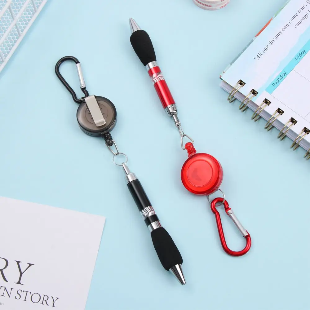 Office Supplies Key Chain Pull Rope Ring Lanyard Retractable Neutral Pen Ballpoint Pen Easy Pull Buckle Pen Writing Tools
