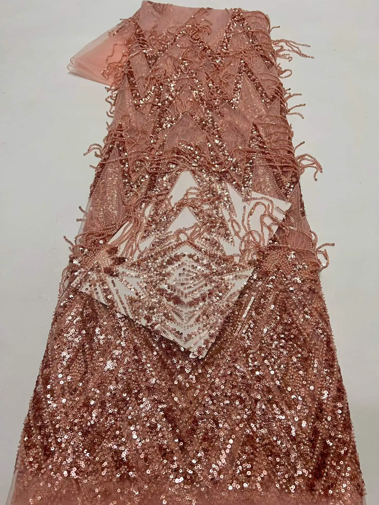 2026 Luxury 3D Tassels Beads Lace Fabric High Quality African Nigerian Sequins French Tulle Fabric Material For Party Dresses