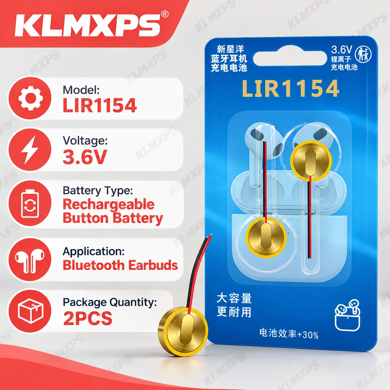 LIR1154 3.85V Rechargeable Lithium Coin Button Cell Battery for TWS Bluetooth Earphones Headset Replacement Wholesale