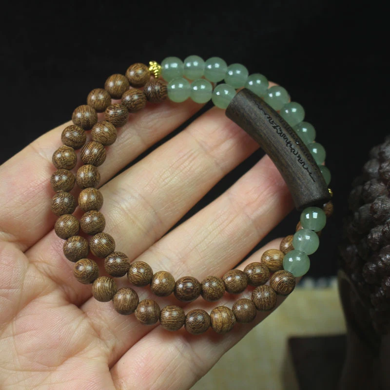 6mm golden sandalwood double-loop Buddhist bead bracelet, five-sutra half-bangle hand string, prayer beads, personalized decorat