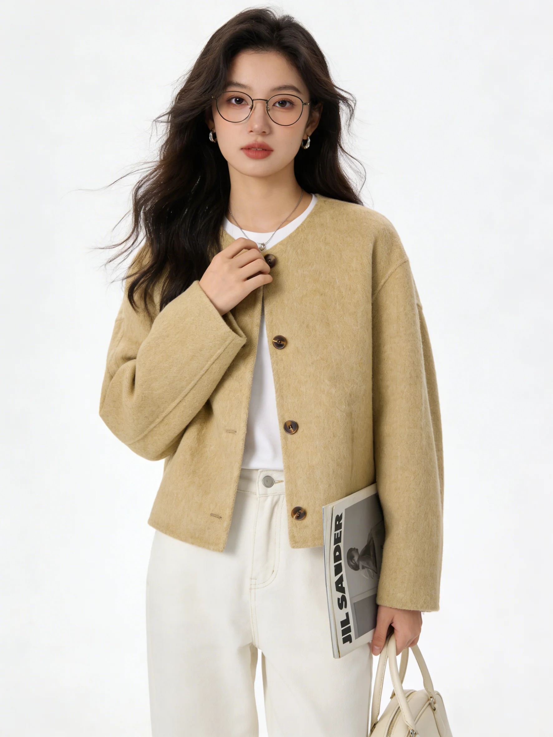 

Spring 2026 Pure Color Double-Faced Wool Short Jacket Small Fragrance Style Double-Faced Korean Version Jacket Top Women's Fa...
