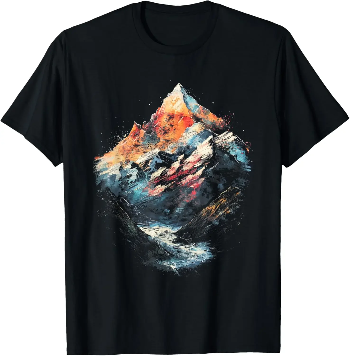 

Abstract Mountain River Art Graphic Tee Men's Short Sleeve Round Neck Breathable Cotton T-Shirt