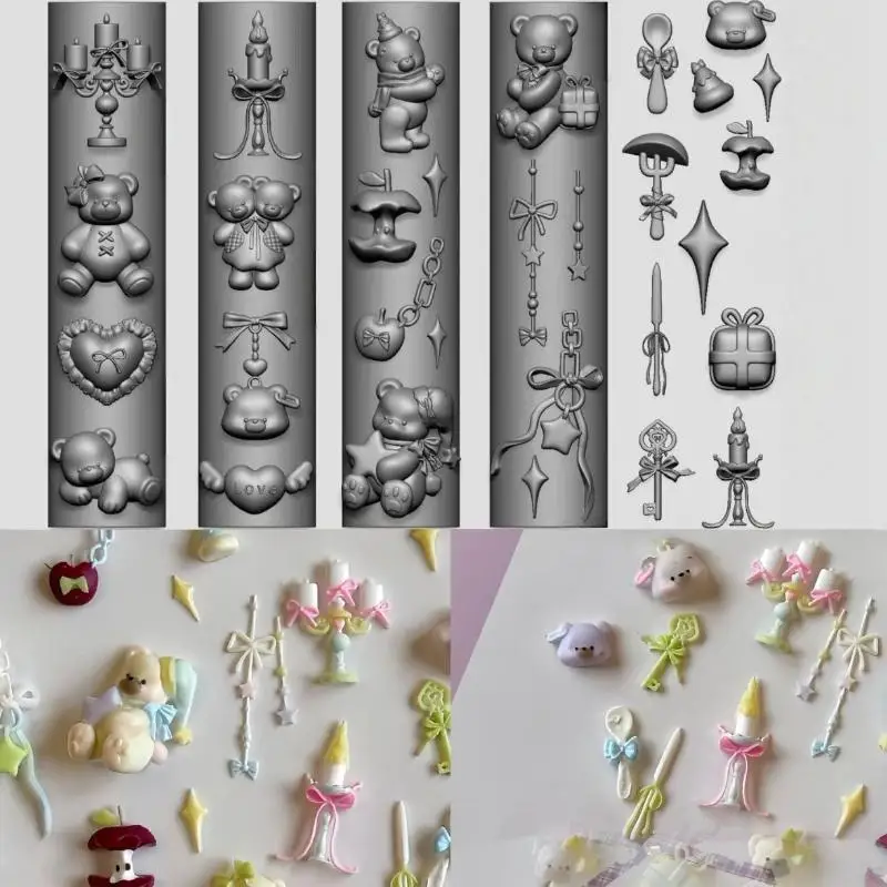1/6Pcs 3D Silicone Nail Art Mold Retro Flower Vine Chinese Knot Transparent Reusable Nail Carving Stencil For DIY Manicure