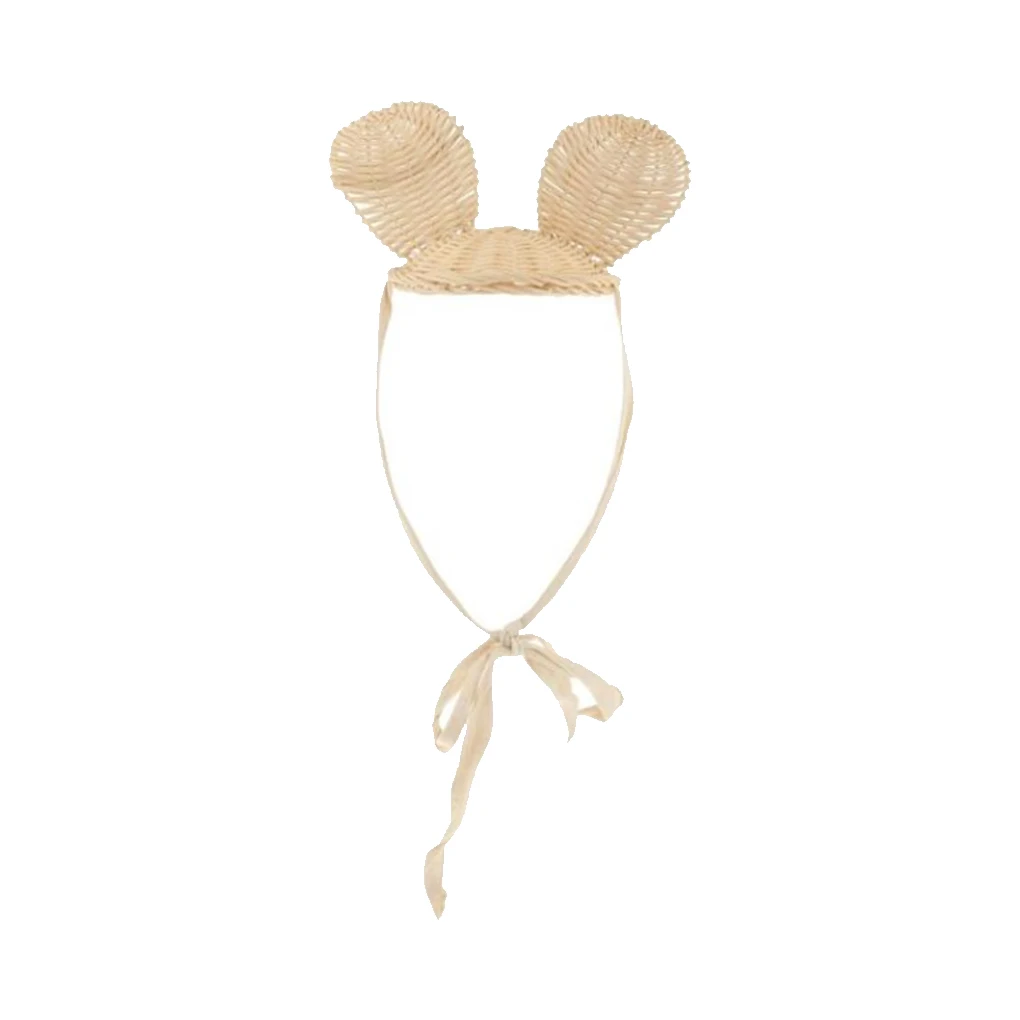 

Children Hat Lightweight Photography Props Vintage Rattan Weaving Fashion Ear Design Adorable Cartoon Hats Decorations