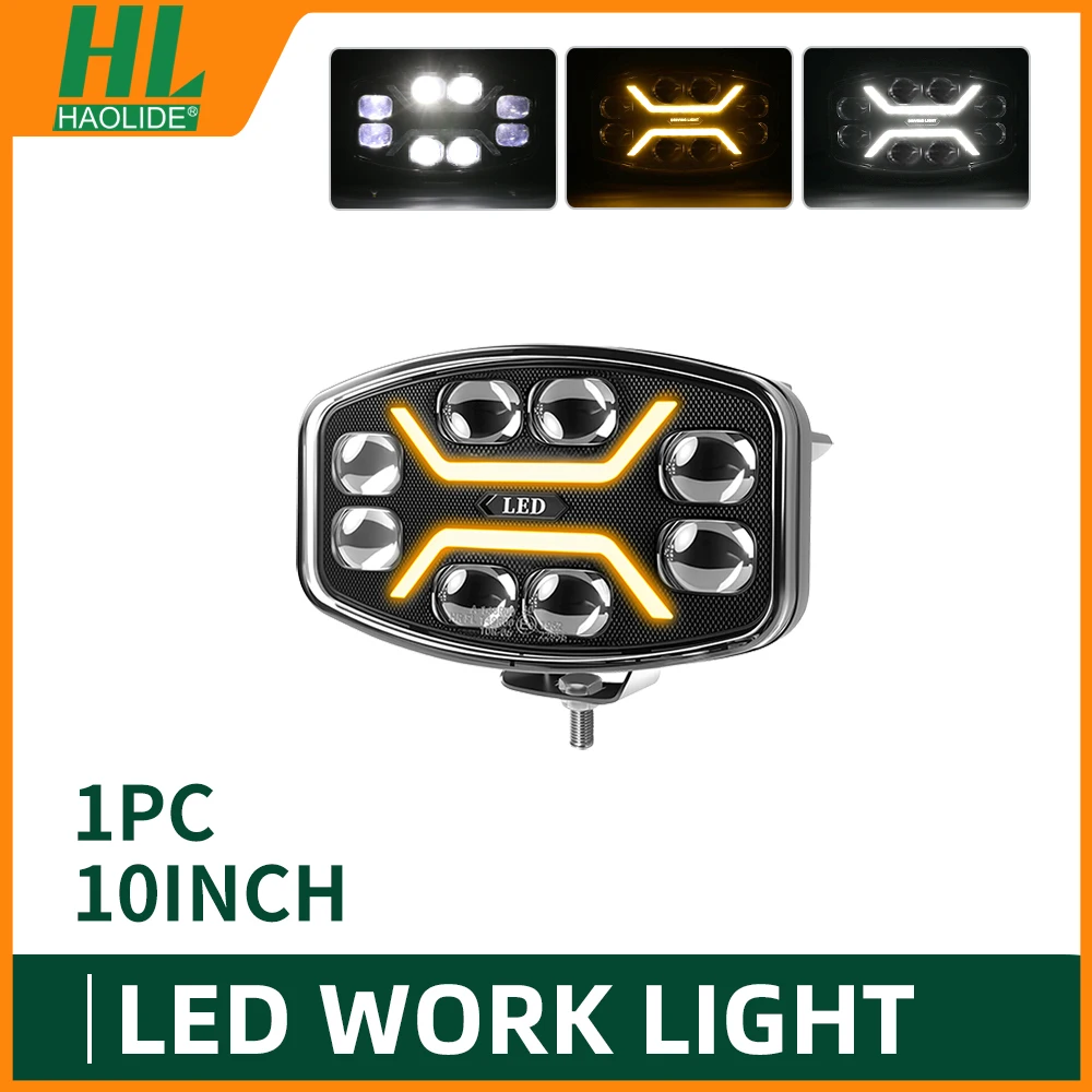 HAOLIDE 12D 10 inch LED rijverlichting vrachtwagen off-road LED werklamp spotlight DRL geel wit 40000LM voor SUV tractor 12V 24V