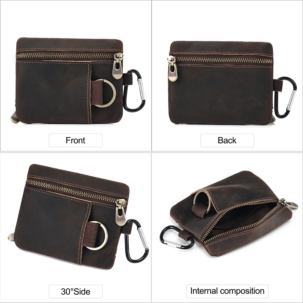 JOYIR Genuine Leather Coin Purse With Keychain Change Pouch Card Holder for Men Women Outdoor Running Sports Mini Storage Bag