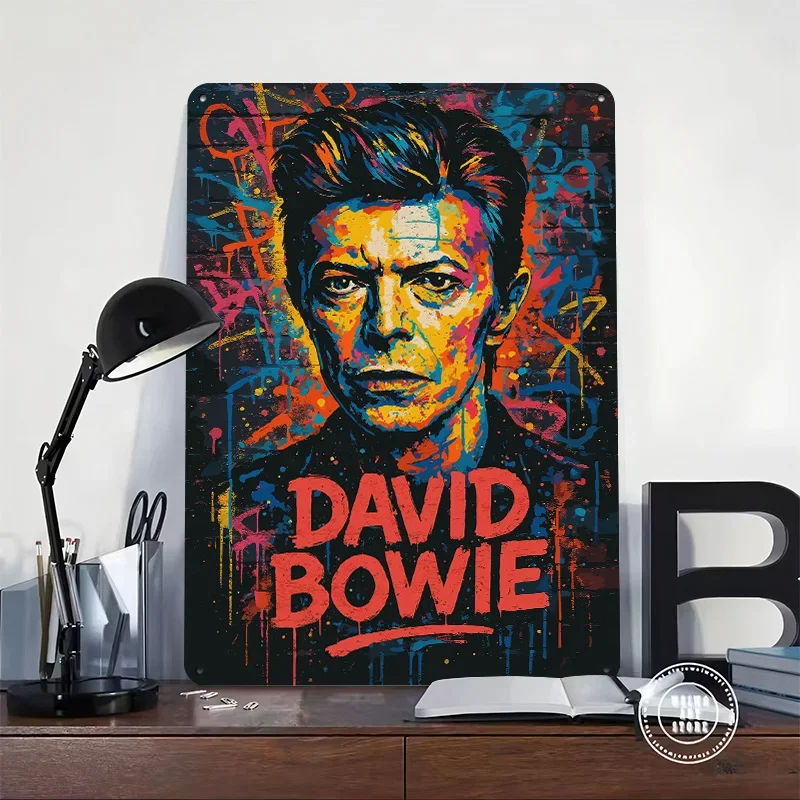 David Bowie Colorful Portrait 3D Texture Metal Poster Customized Wall Art Tin Sign Gift for Mancave Home Decoration Luxury House